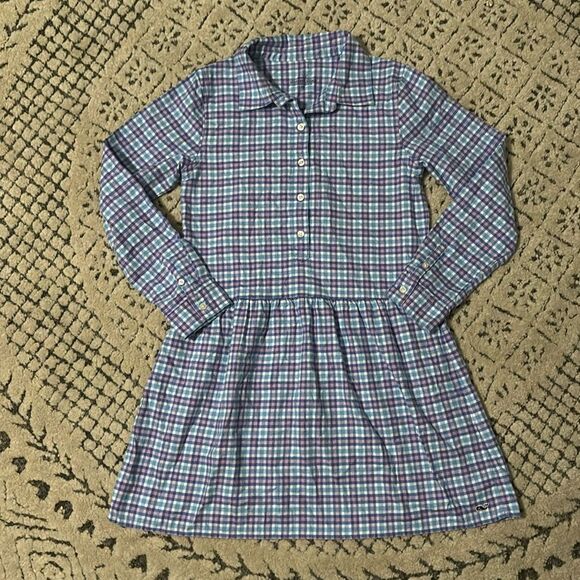 Vineyard Vines Other - VINEYARD VINES Girls Size 12 Pink and Blue Plaid Cotton Flannel Shirt Dress